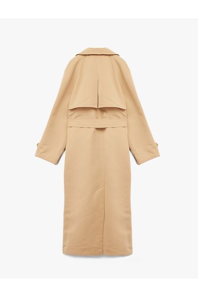Koton Lined Long Sleeve Pocket Belted Double Breasted Trench Coat