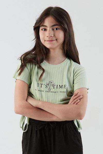 Fulla Moda Ribbed It`S Time Printed Girl's Blouse