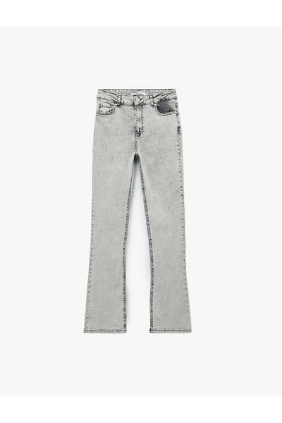 Koton Pantaloni din denim cu talie înaltă, slim fit, cu picioare spaniole - blugi evazați