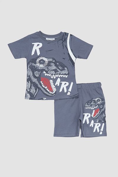 Fulla Moda Dinosaur Embossed Printed 2-Piece Boy's Shorts Suit