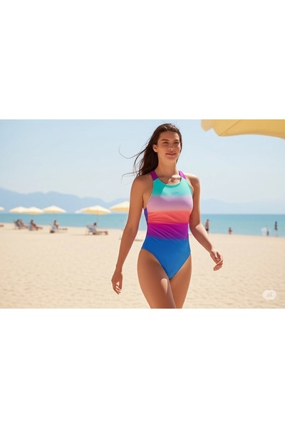 SPEEDO Digital Print Girl's Swimmer Swimsuit Pink-Blue