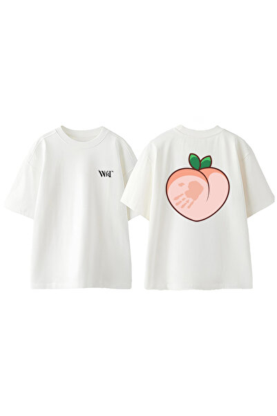 THEWERT Tricou oversize alb din bumbac imprimat pe spate cu imprimeu manual