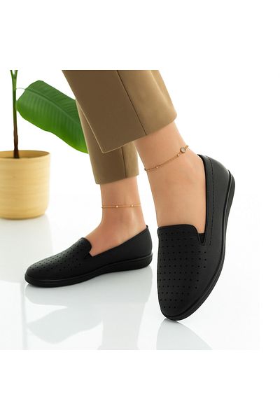 Dr. Happy Women's Black Orthopedic Perforated Daily Slippers Shoes