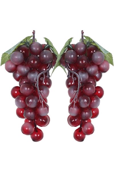 Nettenevime 2li Set Yapay Meyve Kırmızı Üzüm Süs Dekoratif Meyve 15CM