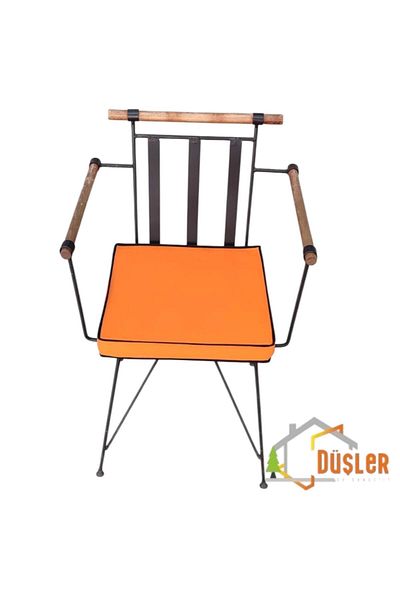 DÜŞLER EV TEKSTİLİ 40X40 Orange Water and Stain Repellent Zippered Lace Black Piping Chair Cushion 5 cm