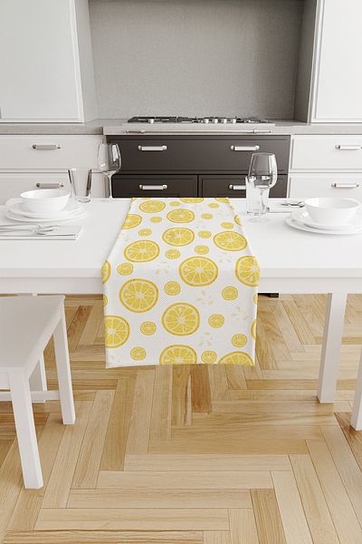 ASDİVA Limora Ring Slice Lemon Patterned Runner - Yellow/White 40X140 cm