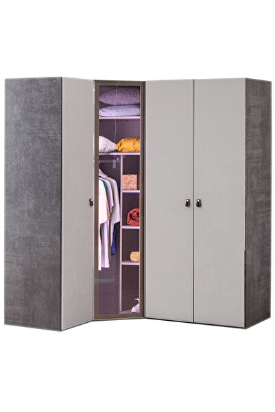 benim odam Aura 4 Kapılı Cam Kapaklı Köşe Dolap Genç / Çocuk Odası 832