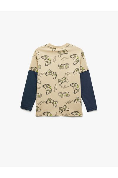 Koton Cotton Long Sleeve Crew Neck Printed T-Shirt