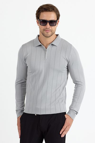 GEİO Men's Slim Fit Polo Neck Zipper Knitwear Sweater