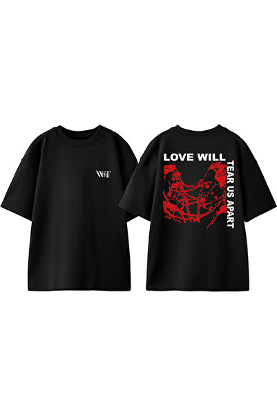 THEWERT Tricou oversize negru din bumbac cu imprimeu pe spate Lil Peep Love W...