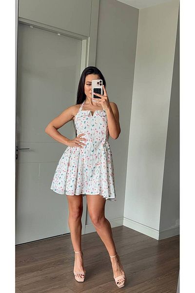 Bleu Petite Gipeli Crepe Fabric Floral Patterned Short Women's Dress