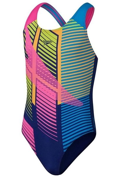 SPEEDO Digital Print Splashback Girl's Swimmer Swimsuit Navy-Pink