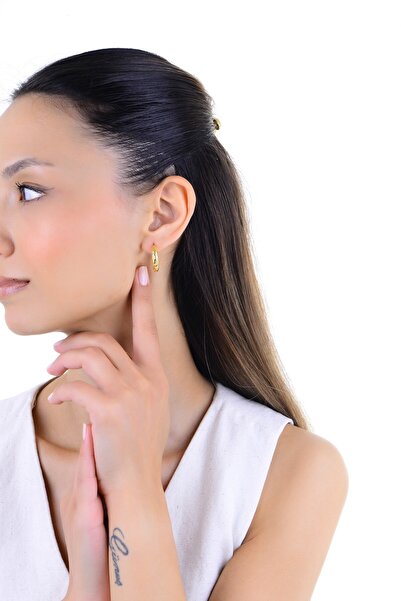 Söğütlü Silver Gümüş altın yaldızlı zirkon taşlı ay ve yıldız desenli halka küpe SGTL12993GOLD