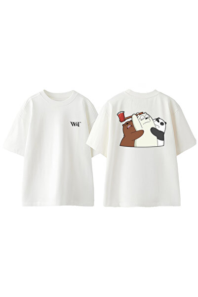 THEWERT Tricou oversize alb din bumbac cu imprimeu pe spate Kafadar Bears Axe Design