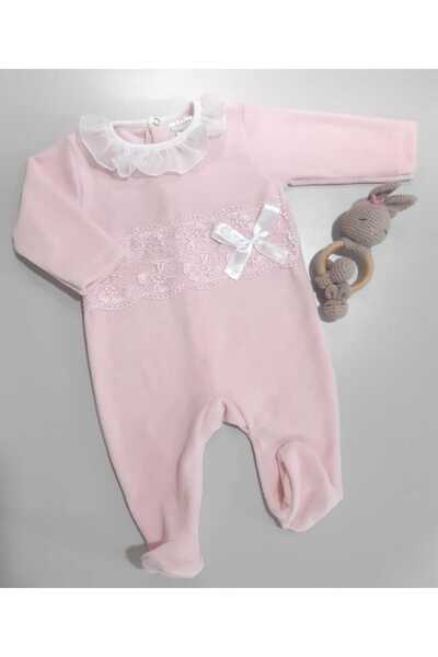 Sönmez Baby ŞİFON TÜL YAKA DANTELLİ KADİFE KIZ TULUM BEBE TAKIMI