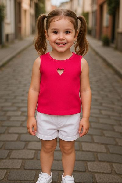 Fulla Moda Heart Detailed Zero Sleeve Girl's Bodysuit