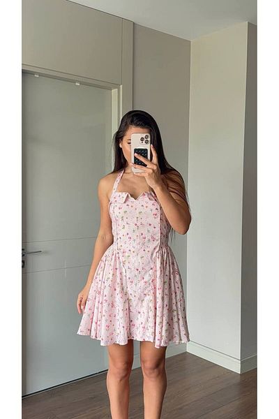 Bleu Petite Gipeli Crepe Fabric Floral Patterned Short Women's Dress