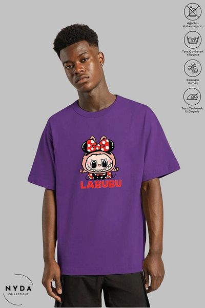 Nyda Collections Unisex Crew Neck Labubu Bow Printed Cotton Oversize Short Sleeve T-Shirt