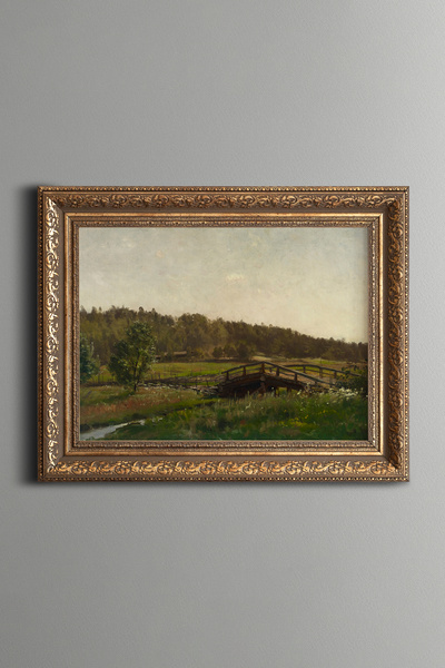 epiqart Bridge over the Meadow Creek - Vintage Patterned Frame