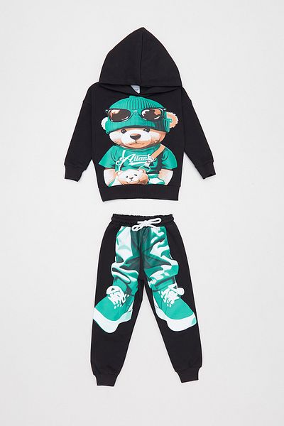 Fulla Moda Teddy Bear Printed Hooded Jogger Boy's Set