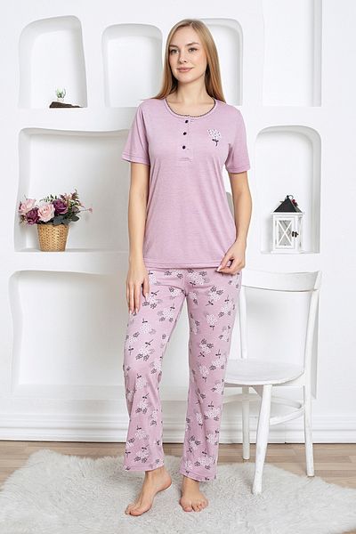 Fulla Moda Floral Patterned Crew Neck Pajama Set