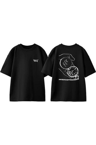 THEWERT Don'T Forget 3.Oct.11 Design Back Printed Cotton Black Oversize T-Shirt