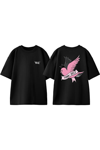 THEWERT Tricou oversize negru din bumbac cu imprimeu pe spate Lil Peep Crybab...