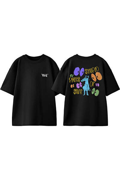 THEWERT Tricou oversize negru din bumbac cu imprimeu pe spate Horseman Piece ...