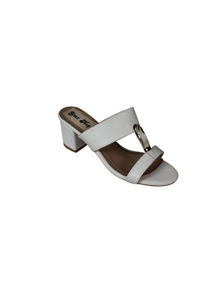Yaz Kış Ayakkabı Yazkiş Women's Black and White Skin Ant with Gold Belt Buckle 5cm Thick Sole Slippers
