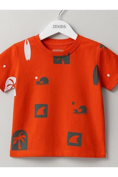 Zekids Baby Boy Cotton Patterned T-Shirt