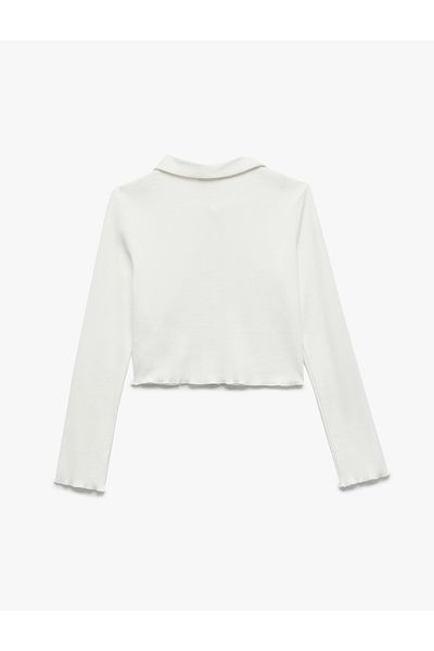 Koton Cotton Long Sleeve Shirt Collar Crop T-Shirt