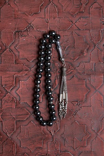 Saff Doğal Taş Certified Hematite Metal Imame Tassel Prayer Beads