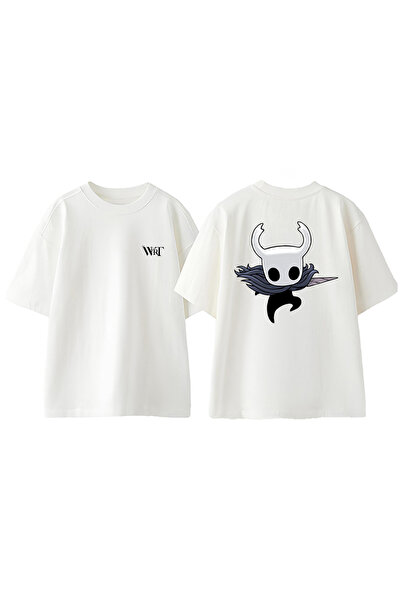 THEWERT Tricou oversize alb din bumbac cu imprimeu Hollow Knight 1