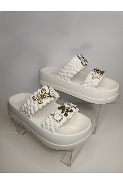 Huzurlu Adımlar Double Buckle Braided Women's Slippers
