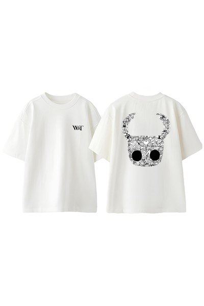 THEWERT Tricou oversize alb din bumbac cu imprimeu pe spate Hollow Knight 4