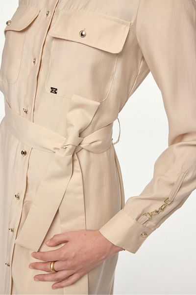 Zühre Button Closure Belted Long Stone Dress E-0498
