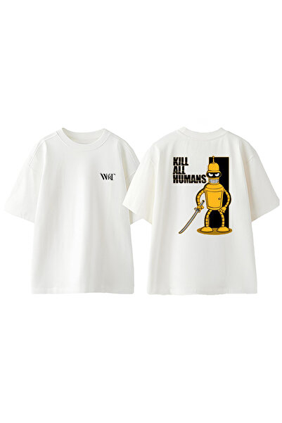 THEWERT Kıll All Humans Design Rukotvorska torba Štampano Pamuk Bela Oversize...