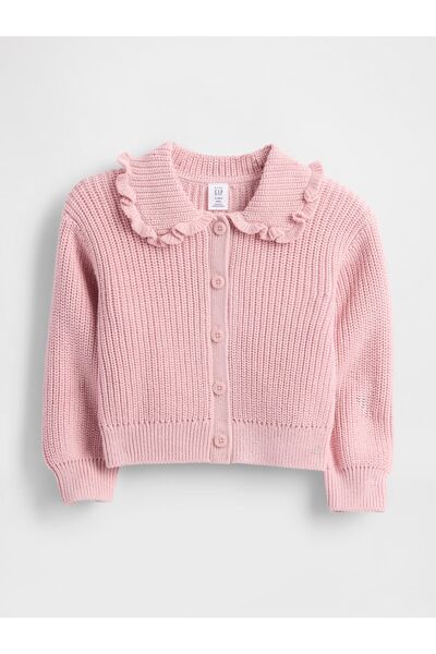 GAP Kız Bebek Pembe Yaka Detaylı Hırka Kazak