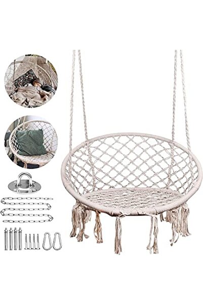 SKY TOUCH SKY-TOUCH Hanging Hammock Chair, Comfortable Sturdy Macrame Hanging Swing Chair, Knitted by Cotton R
