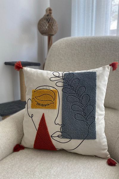 Canestar Punch Embroidered Decorative Stylish Design - Pillow Case Punch (Panç) Throw Pillow Case