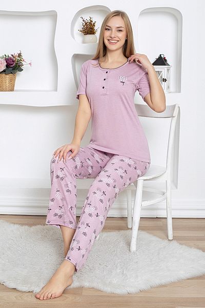 Fulla Moda Floral Patterned Crew Neck Pajama Set