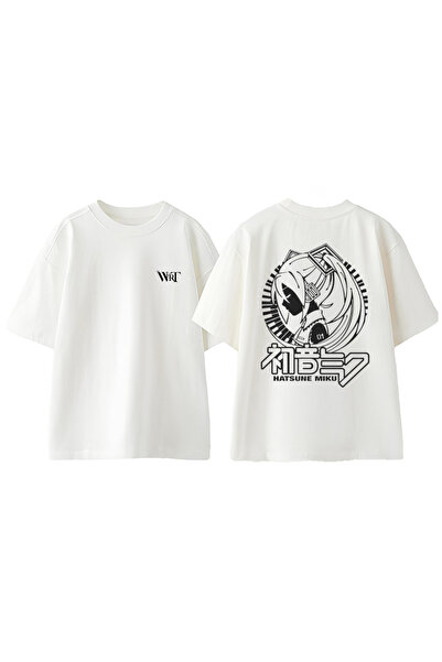 THEWERT Tricou oversize alb din bumbac cu imprimeu pe spate Hatsune Miku 2