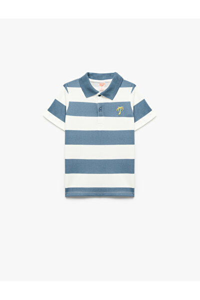 Koton Βαμβακερό κέντημα με λεπτομέρεια κοντομάνικο μπλουζάκι με ριγέ γιακά πόλο