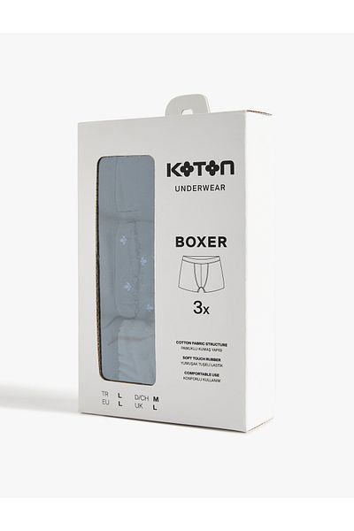 Koton Cotton Patterned 3-Piece Boxer Set