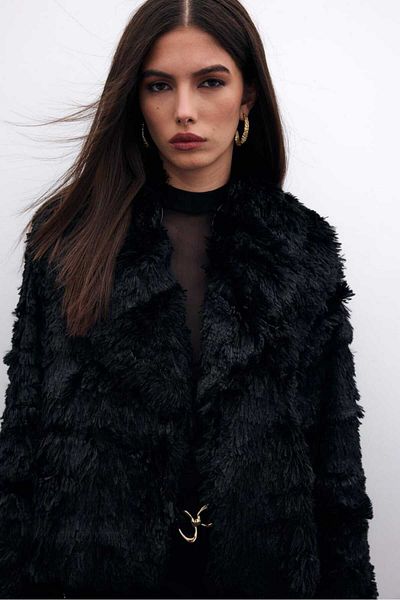ALPACO Collared Plush Fur Coat