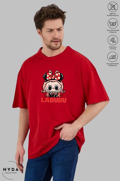 Nyda Collections Unisex Crew Neck Labubu Bow Printed Cotton Oversize Short Sleeve T-Shirt