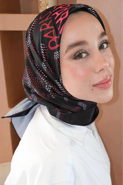 Webinay Home Paris Themed Imported Twill Silk Scarf Scarf Hijab Headscarf