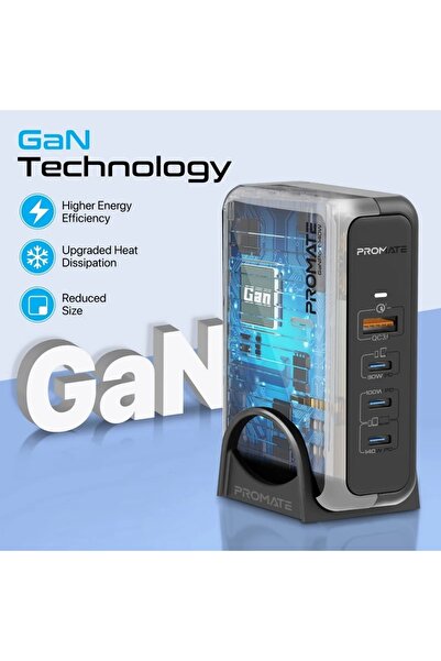 Promate 140W Super-Speed GaNFast Charging Station with Power Delivery 3.1 Quick Charge 3.0