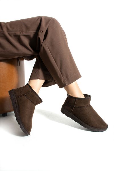 Mode Cool Mini Suede Ankle Boots with Furry Inside Flat Sole Women's Shoes