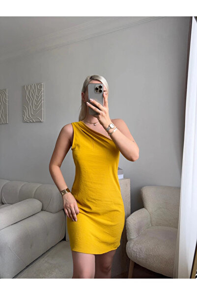 Zora Butik Tek Omuz Safir Elbise - HARDAL